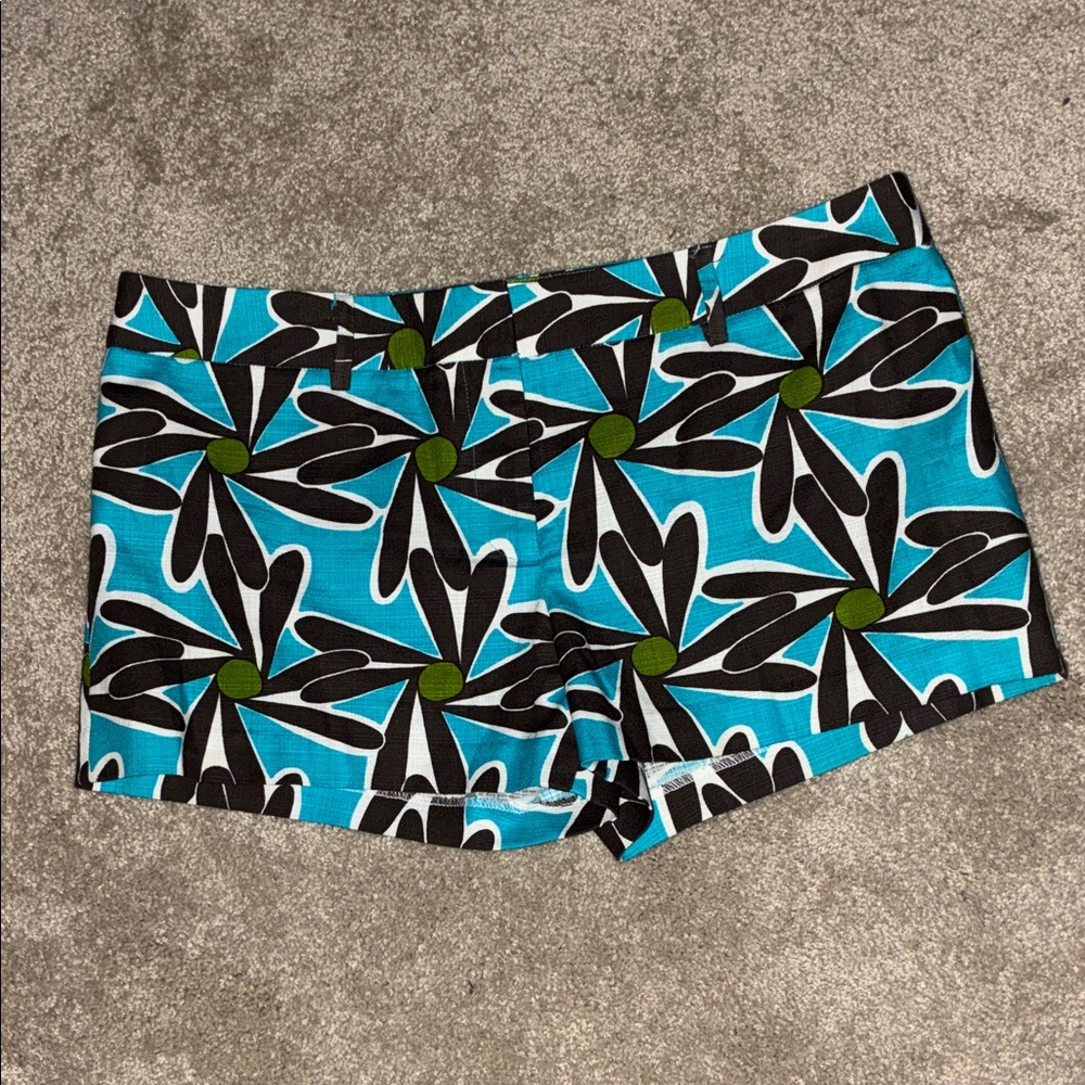 Milly Turquoise Floral-Pattern Shorts 100% Cotton Imported From Italy Size 6